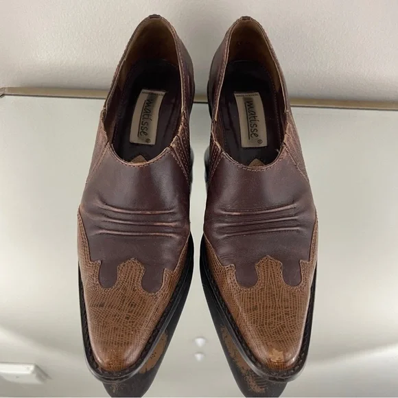 MATISSE Vintage Brown Leather Western Pointed Toe Slip On Heel Mule Ankle Boots - Picture 6 of 13